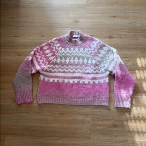 Sandro Pink and Cream Fair Isle Alpaca Sweater 1